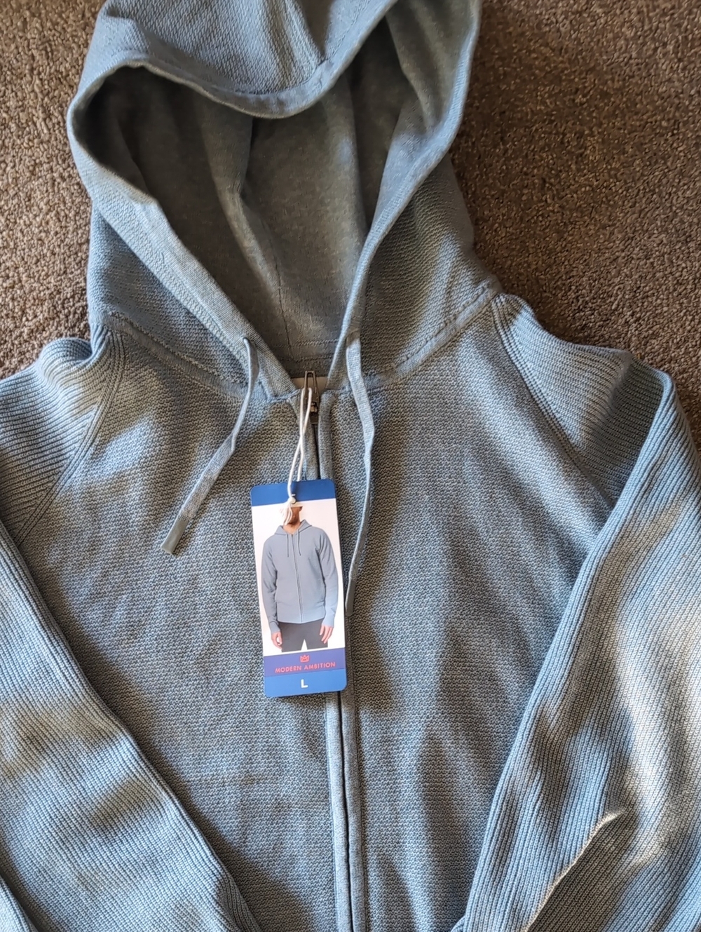 NWT Modern Ambition Men's Full Zip Hooded Sweater - Size L Blue